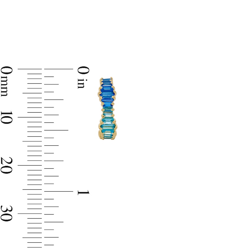 Main Image 3 of ​​​​​​​​​​​​​​10K Solid Gold Blue CZ Ombre Baguette Cut Huggie Hoops