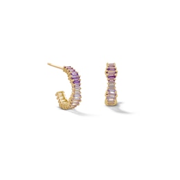 ​​​​​​​​​​​​​​10K Solid Gold Purple CZ Ombre Baguette Cut Huggie Hoops