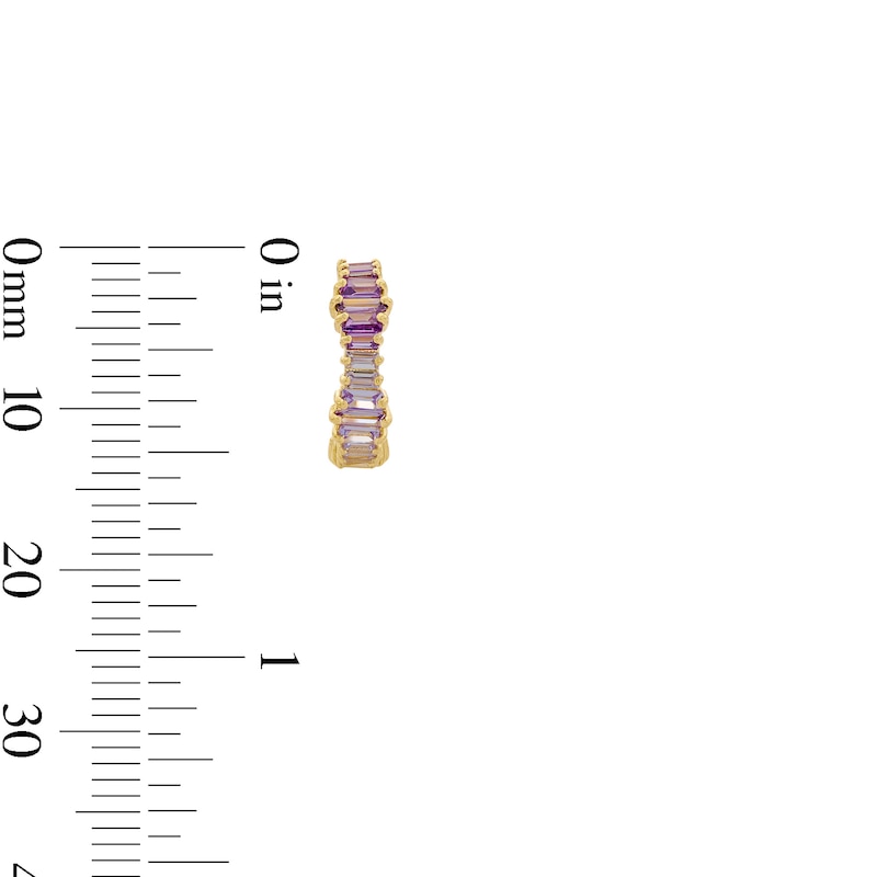 ​​​​​​​​​​​​​​10K Solid Gold Purple CZ Ombre Baguette Cut Huggie Hoops