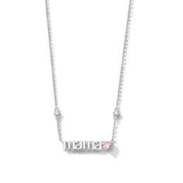 Sterling Silver Pink CZ Heart Mama Pendant - 16&quot; + 2&quot;