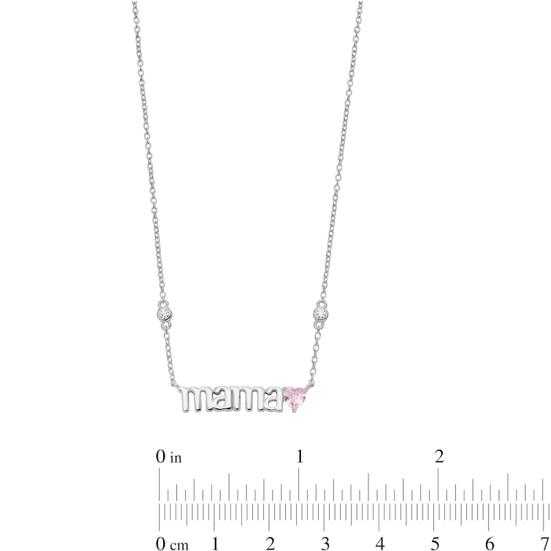 Main Image 3 of Sterling Silver Pink CZ Heart Mama Pendant - 16&quot; + 2&quot;