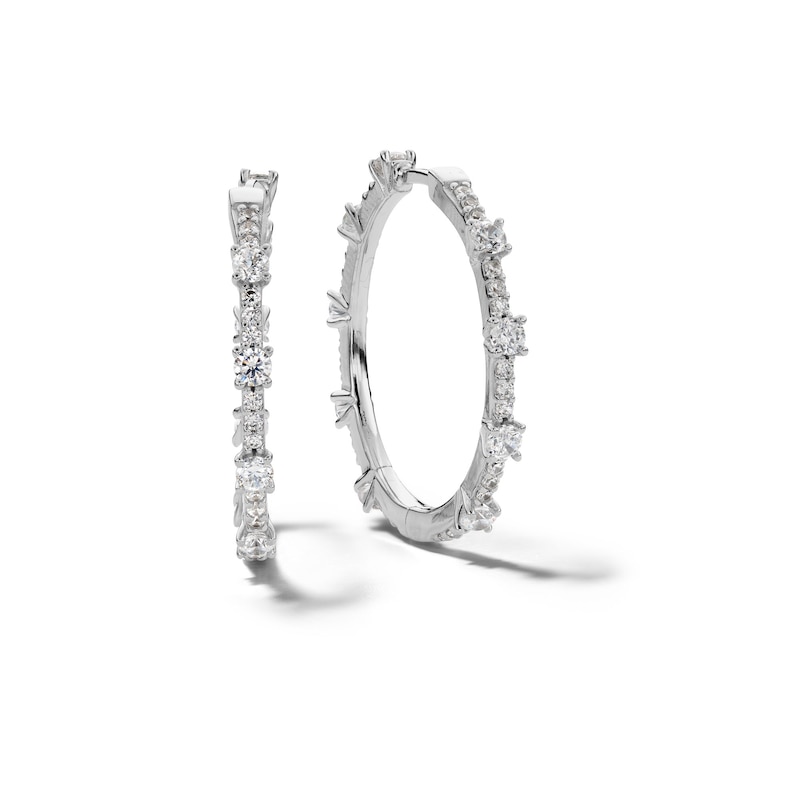 Main Image 1 of Sterling Silver CZ Bambo Hoops