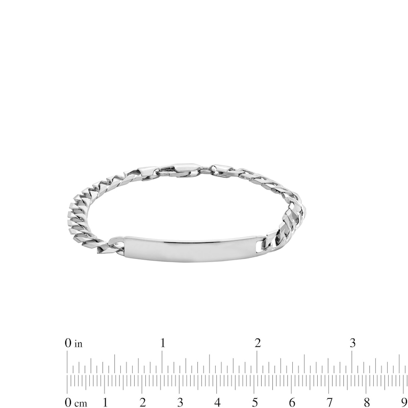 Main Image 3 of Sterling Silver Diamond Cut Square Curb Chain ID Bracelet Made in Italy - 8.5&quot;