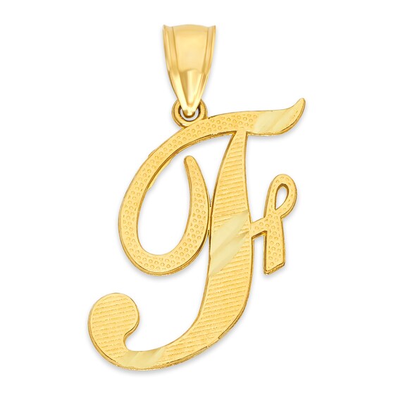 10K Solid Gold Diamond Cut Script Letter F Charm