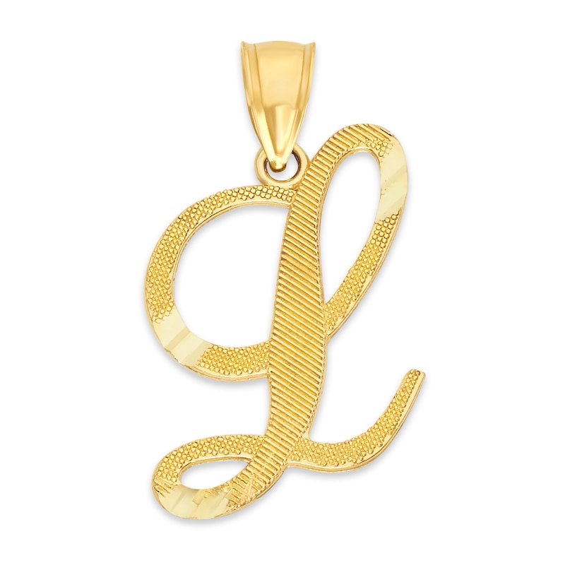 Main Image 1 of 10K Solid Gold Diamond Cut Script Letter L Charm