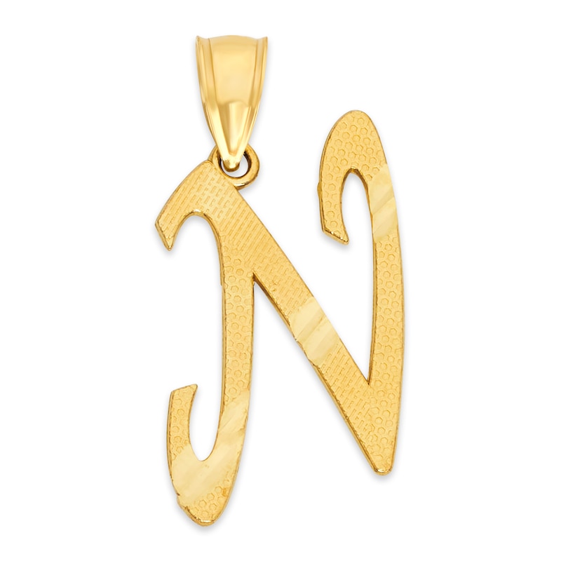 Main Image 1 of 10K Solid Gold Diamond Cut Script Letter N Charm