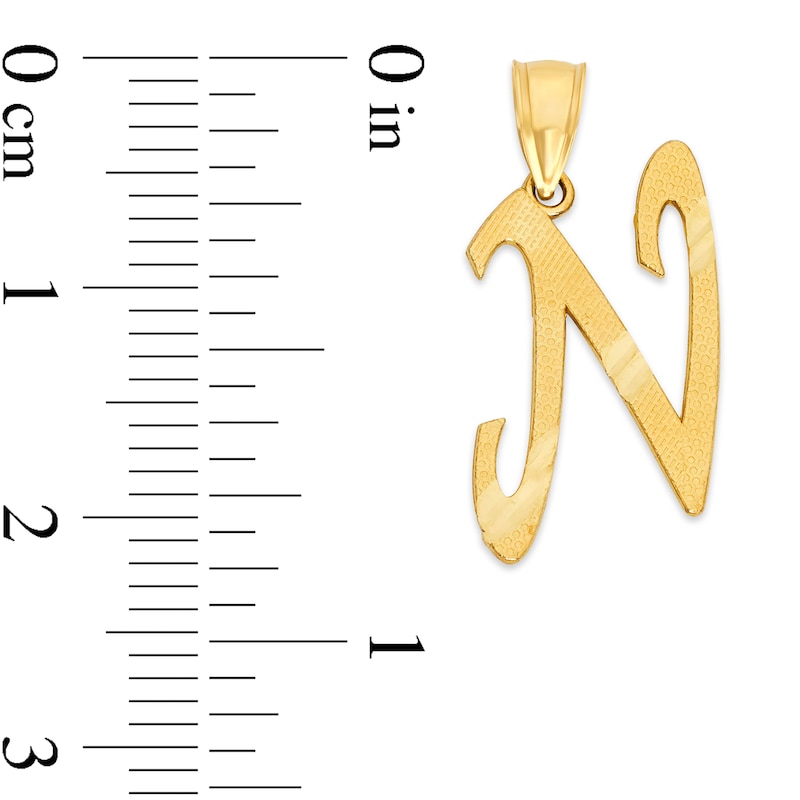 Main Image 2 of 10K Solid Gold Diamond Cut Script Letter N Charm