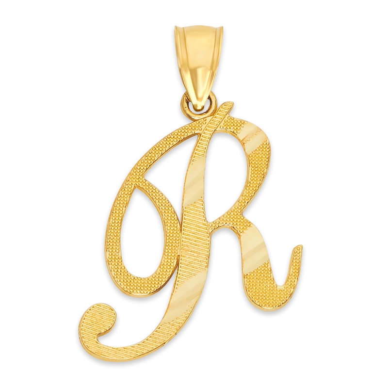 Main Image 1 of 10K Solid Gold Diamond Cut Script Letter R Charm