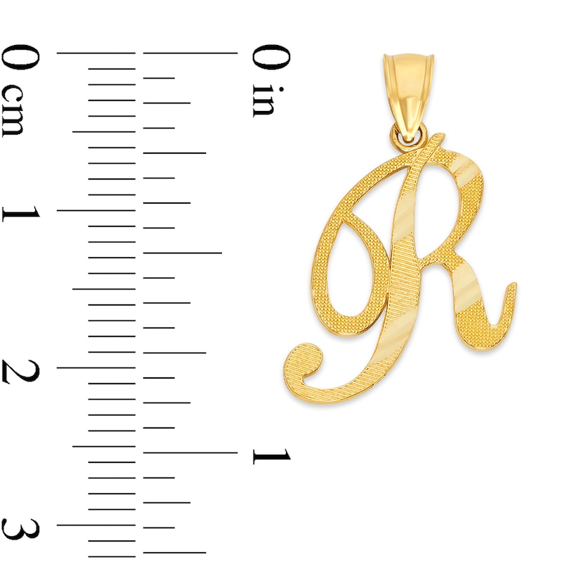 Main Image 2 of 10K Solid Gold Diamond Cut Script Letter R Charm