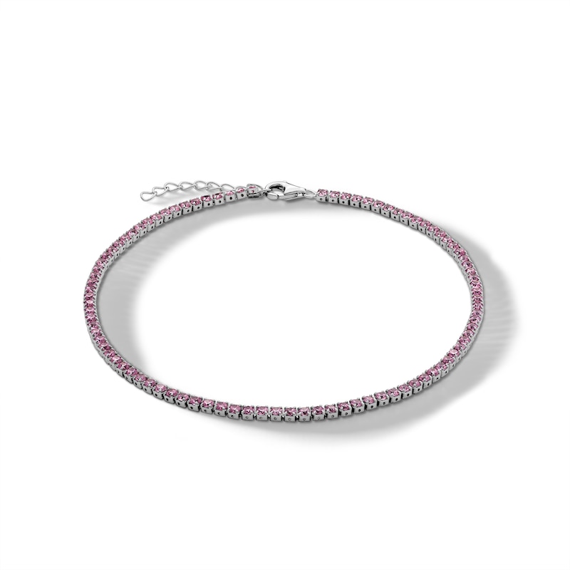 Main Image 1 of Sterling Silver Pink CZ Tennis Anklet