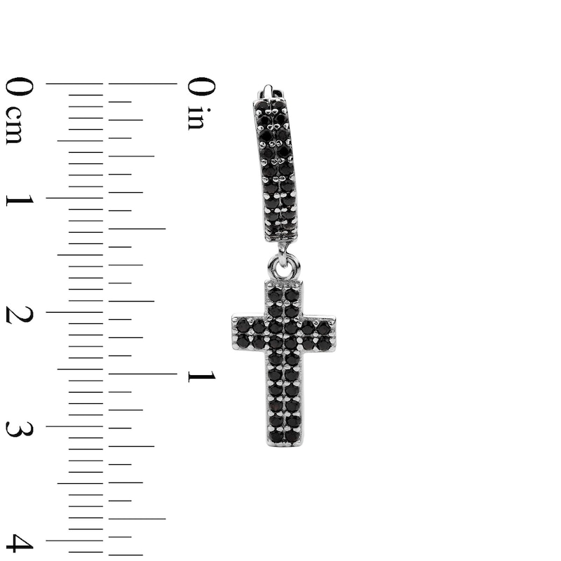 Main Image 3 of Sterling Silver Black CZ Double Row Cross Dangle Huggies