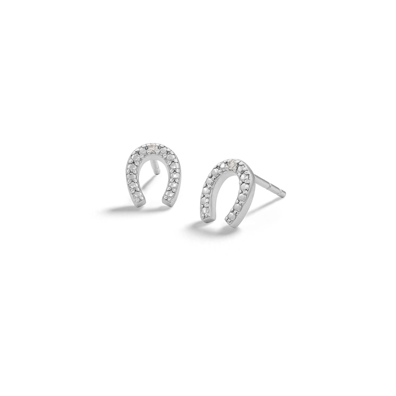 Main Image 1 of Sterling Silver Diamond Accent Horseshoe Studs