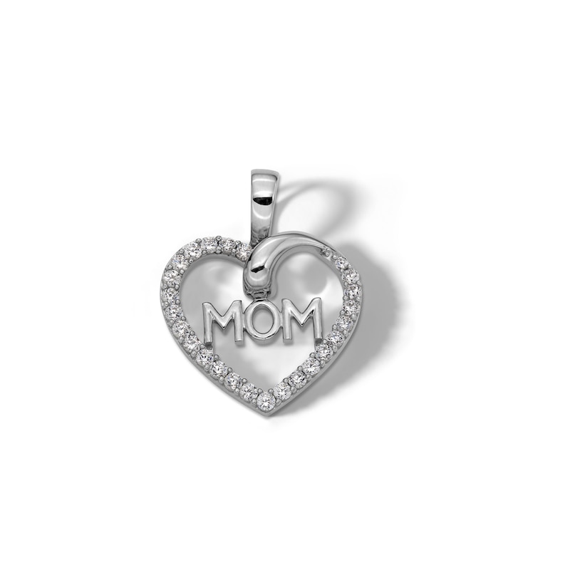 Main Image 1 of Sterling Silver CZ MOM Heart Necklace Charm