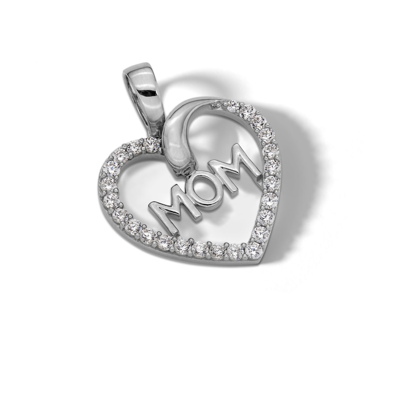 Main Image 3 of Sterling Silver CZ MOM Heart Necklace Charm