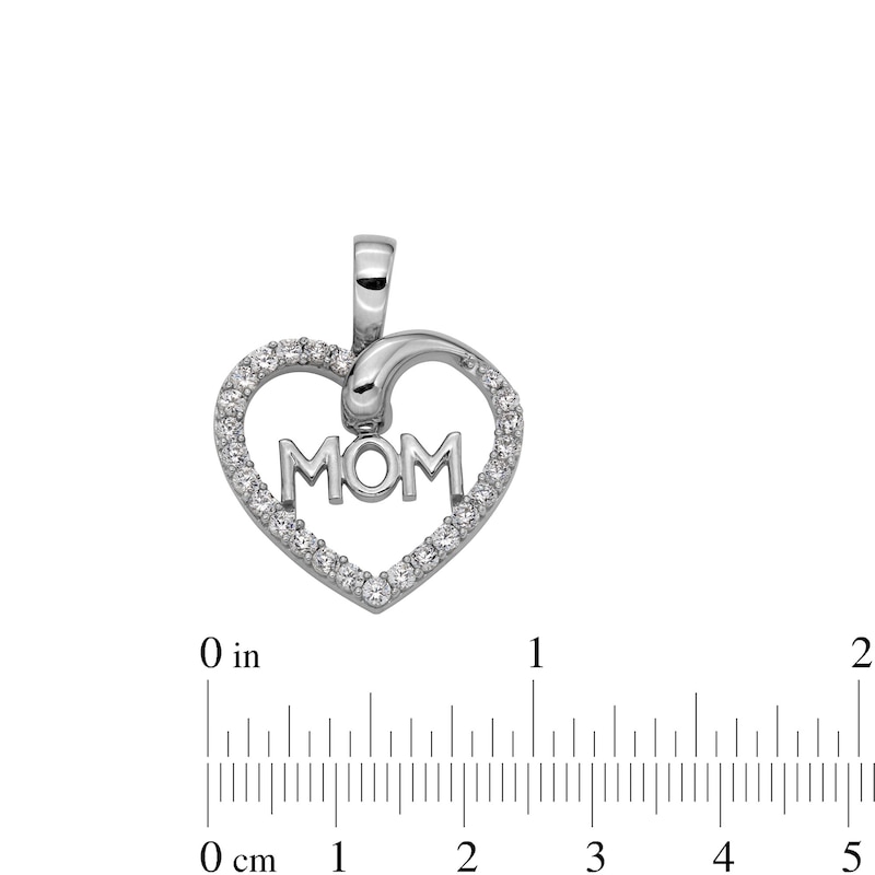 Main Image 4 of Sterling Silver CZ MOM Heart Necklace Charm