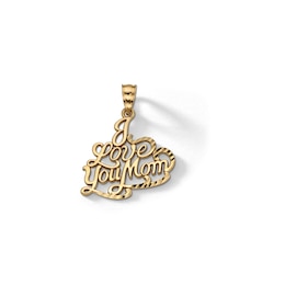 10K Solid Gold Diamond-Cut &quot;I Love You Mom&quot; Necklace Charm
