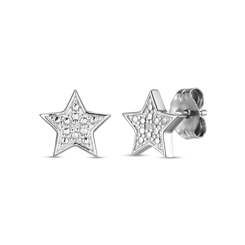 Main Image 1 of Sterling Silver Diamond Accent Star Studs