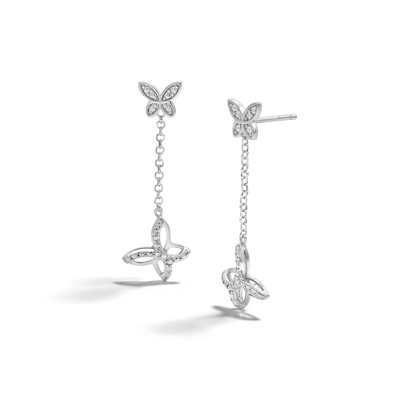 Main Image 1 of Sterling Silver Diamond Accent Dangle Butterfly Earrings