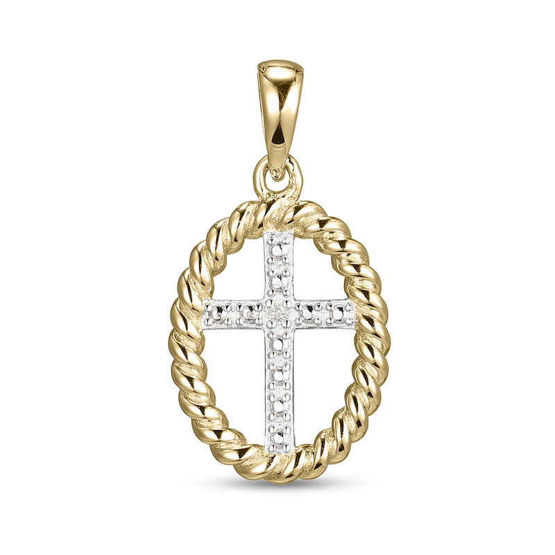 Main Image 1 of 18K Plated Gold Diamond Accent Rope Outline Cross Two-Tone Necklace Charm