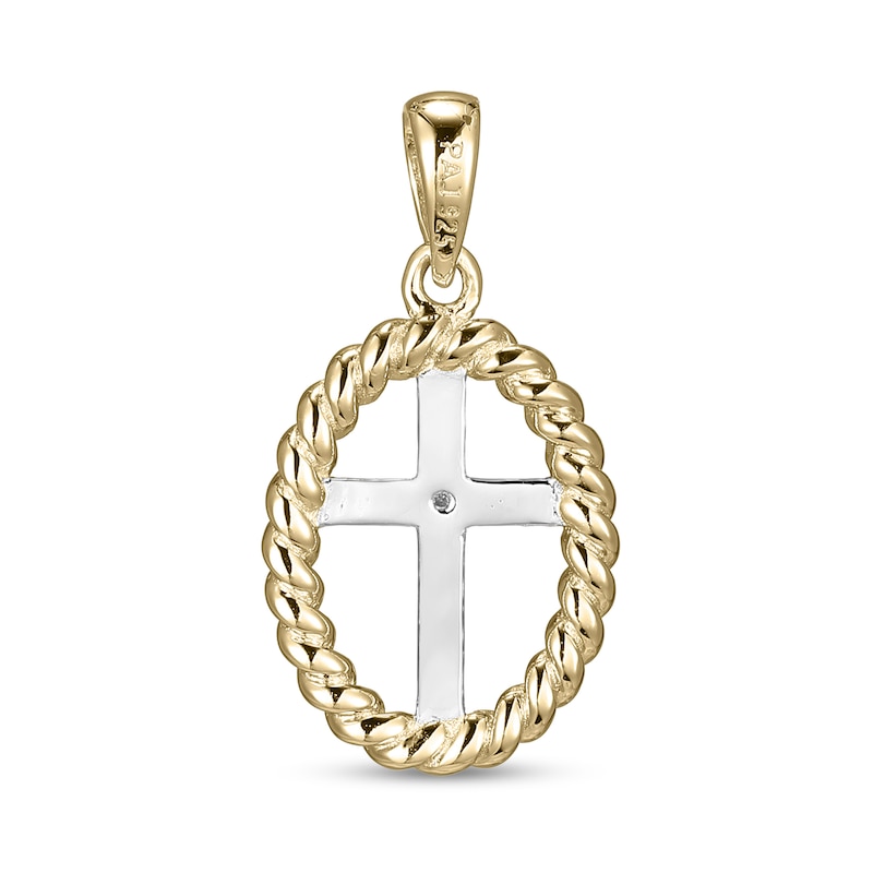 Main Image 3 of 18K Plated Gold Diamond Accent Rope Outline Cross Two-Tone Necklace Charm