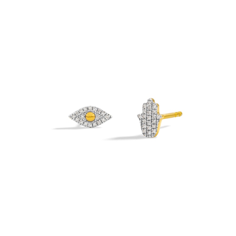 Main Image 1 of 14K Plated Gold 1/20 CT. T.W. Diamond Spiritual Mismatch Studs