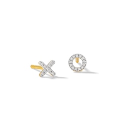 14K Plated Gold Diamond Accent XO Mismatch Studs