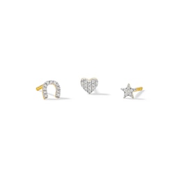 14K Plated Gold 1/20 CT. T.W. Diamond Heart, Star, and Horseshoe Single Stud Set