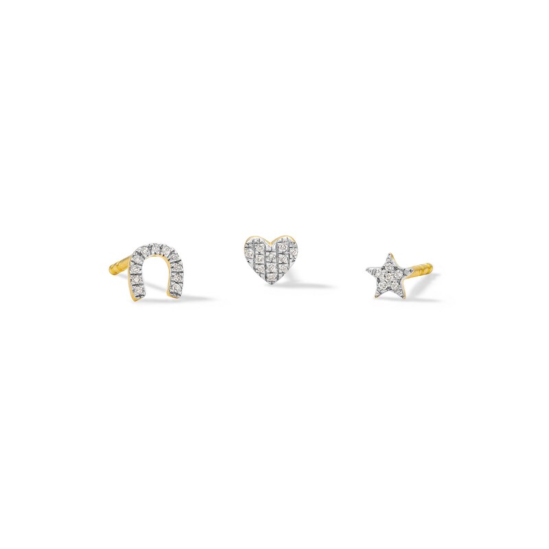 Main Image 1 of 14K Plated Gold 1/20 CT. T.W. Diamond Heart, Star, and Horseshoe Single Stud Set