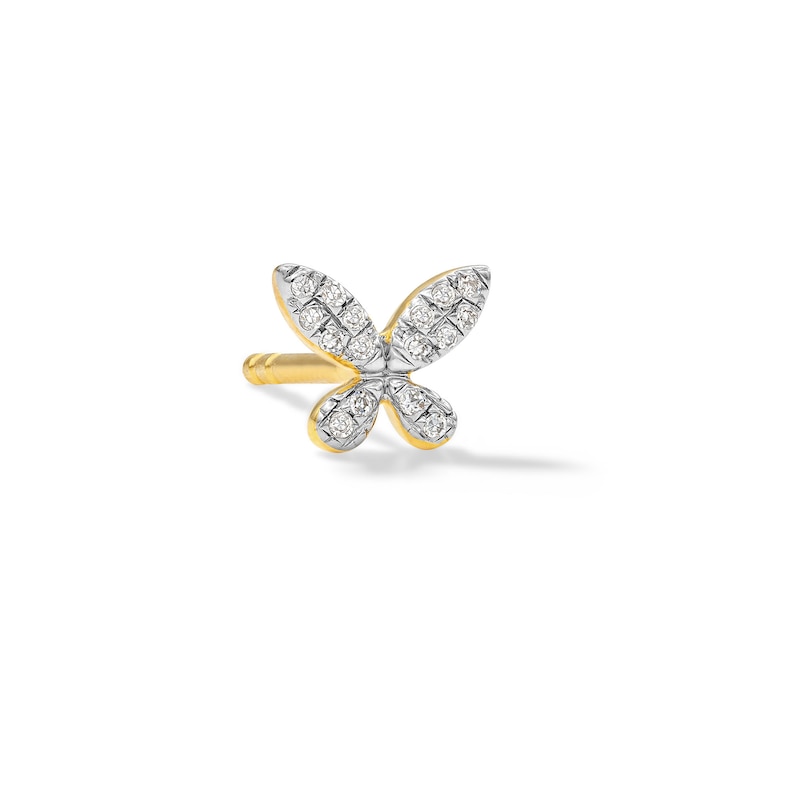 Main Image 1 of 14K Plated Gold Diamond Accent Butterfly Single Stud