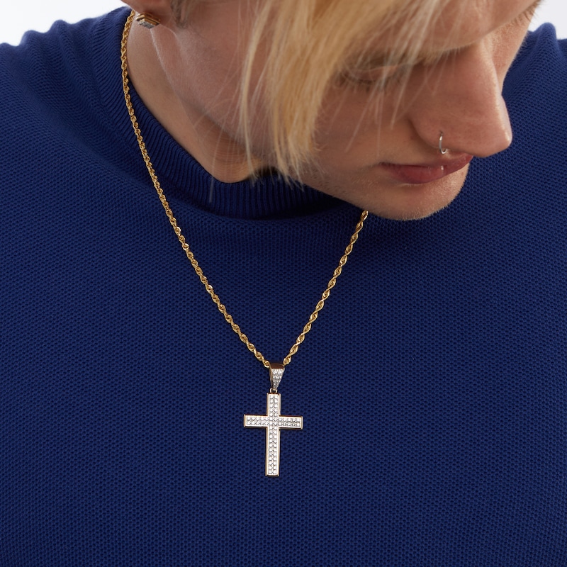 Main Image 2 of ​​​​​​​​​​​​​​10K Solid Gold 1 CT. T.W. Lab-Created Diamond Cross Necklace Charm