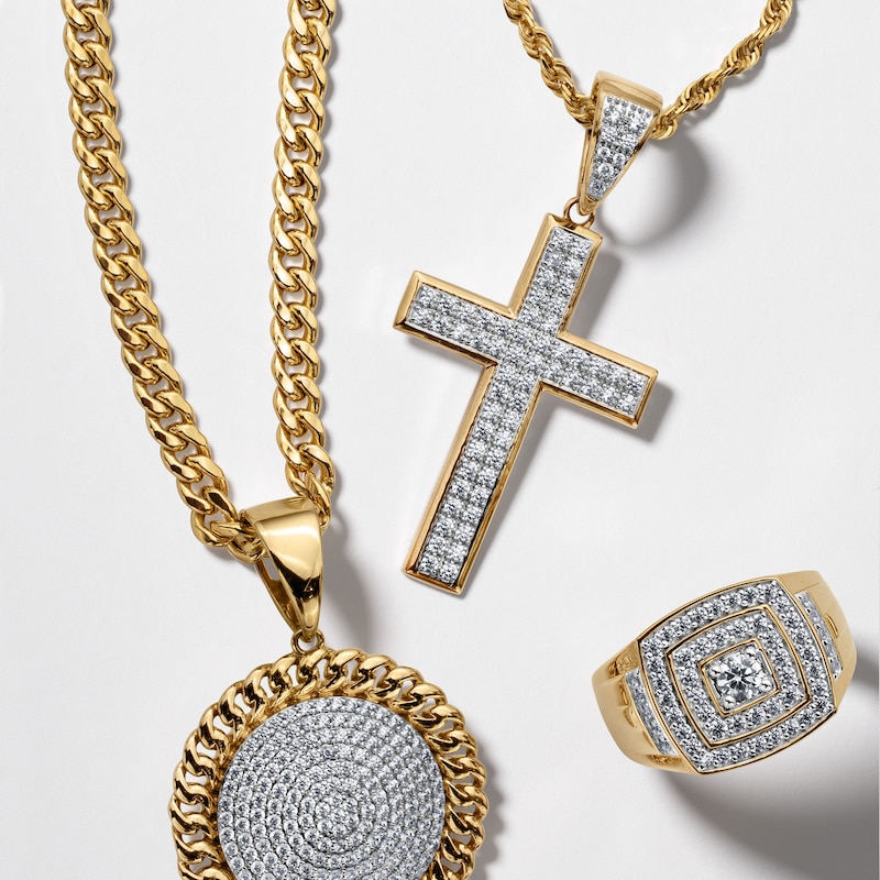 Main Image 3 of ​​​​​​​​​​​​​​10K Solid Gold 1 CT. T.W. Lab-Created Diamond Cross Necklace Charm