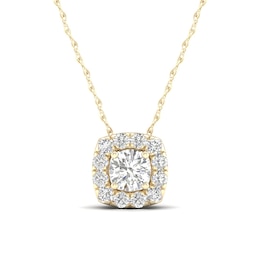 ​​​​​​​​​​​​​​10K Solid Gold 1/4 CT. T.W. Lab-Created Diamond Halo Cube Necklace - 18&quot;
