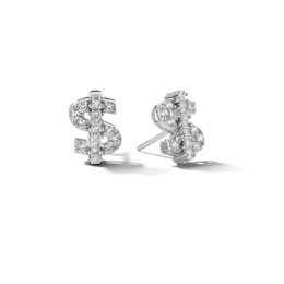 ​​​​​​​Sterling Silver CZ Dollar Sign Studs