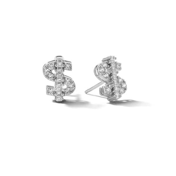 ​​​​​​​Sterling Silver CZ Dollar Sign Studs