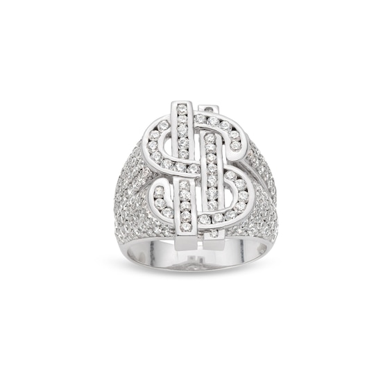 Sterling Silver CZ Bold Dollar Sign Ring - Size 10