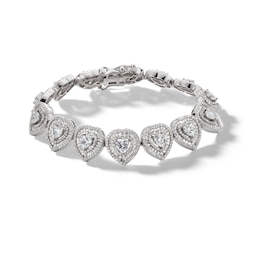 ​​​​​​​Sterling Silver CZ Heart Halo Bracelet