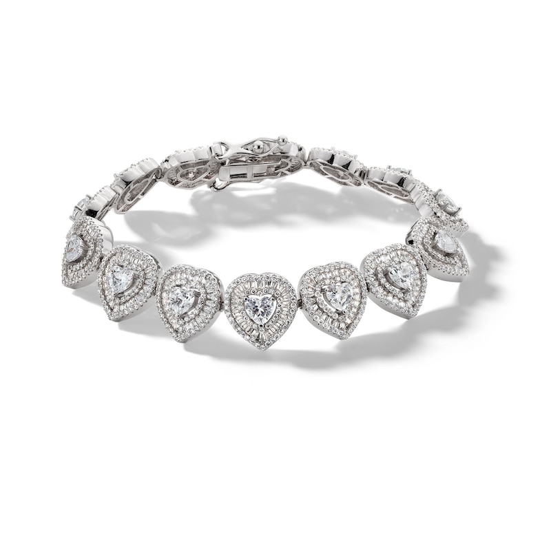 Main Image 1 of ​​​​​​​Sterling Silver CZ Heart Halo Bracelet