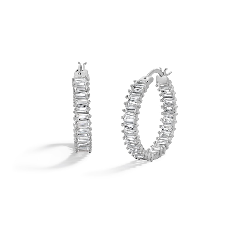 Main Image 1 of Sterling Silver CZ Alternating Baguette Cut Hoops