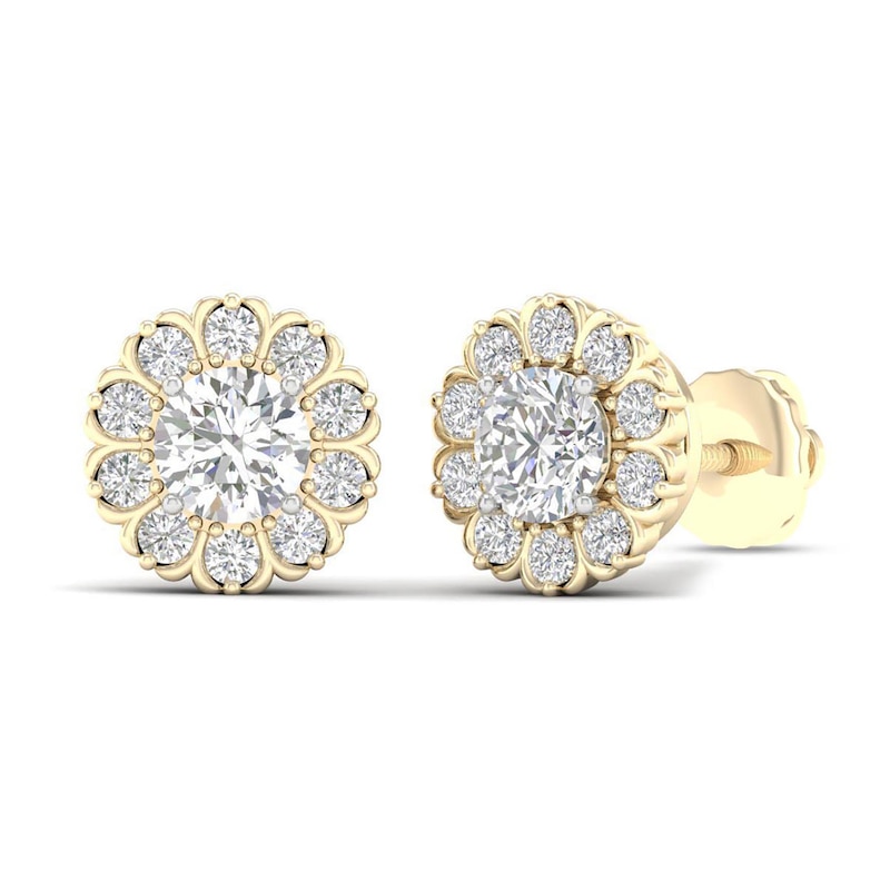 Main Image 1 of ​​​​​​​​​​​​​​10K Solid Gold 1 CT. T.W. Lab-Created Diamond Center Flower Studs