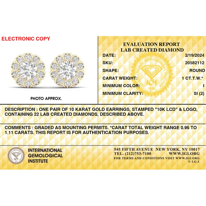 Main Image 2 of ​​​​​​​​​​​​​​10K Solid Gold 1 CT. T.W. Lab-Created Diamond Center Flower Studs