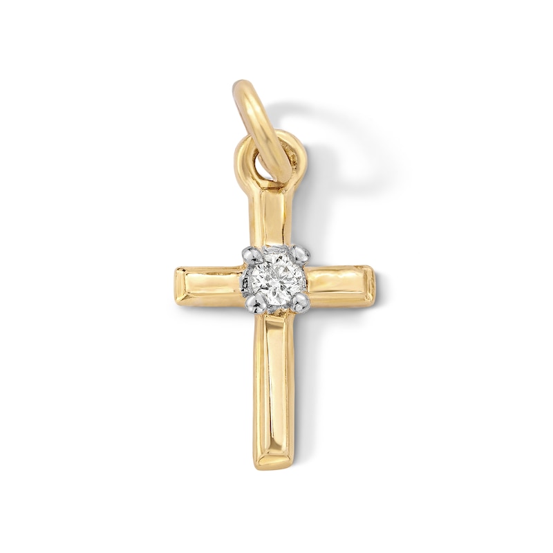 10K Solid Gold Lab-Created Diamond Accent Cross Charm