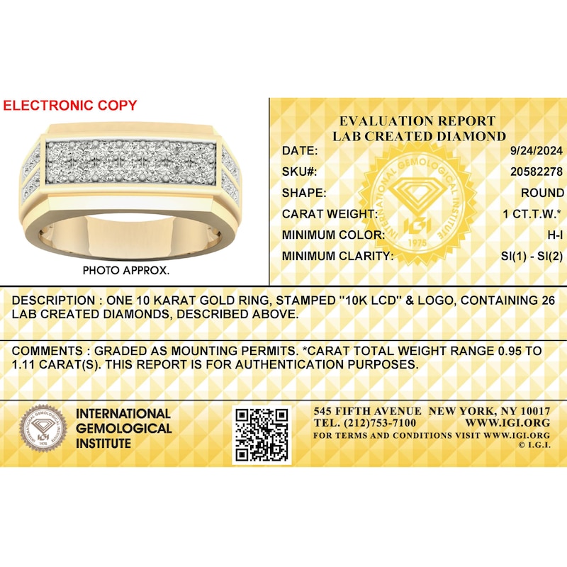 Main Image 4 of ​​​​​​​​​​​​​​10K Solid Gold 1 CT. T.W. Lab-Created Diamond Double Row Ring