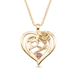 Quinceañera Heart Rose Pendant Necklace