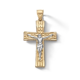 10K Gold Nugget Crucifix Two-Tone Necklace Charm