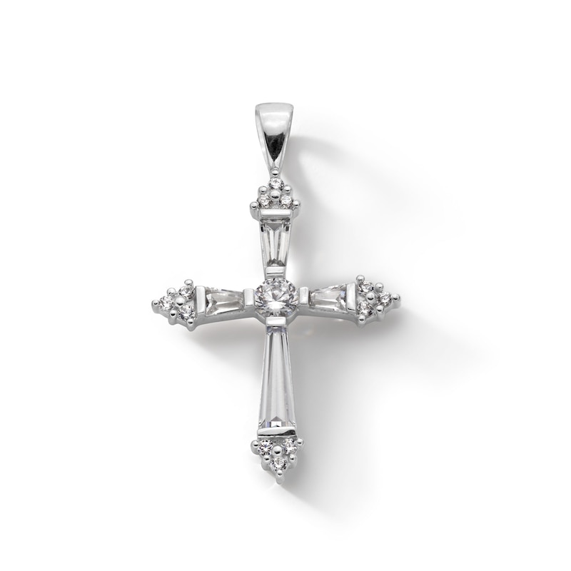 Main Image 1 of Sterling Silver CZ Baguette Cross Necklace Charm