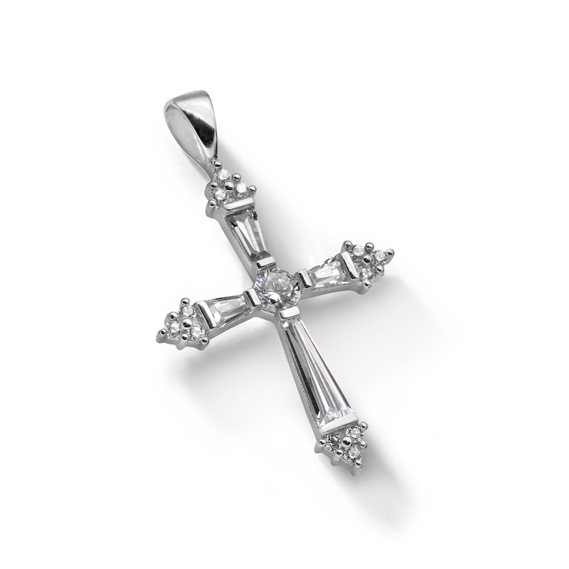 Main Image 3 of Sterling Silver CZ Baguette Cross Necklace Charm