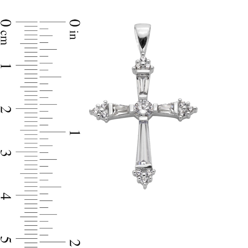 Main Image 4 of Sterling Silver CZ Baguette Cross Necklace Charm