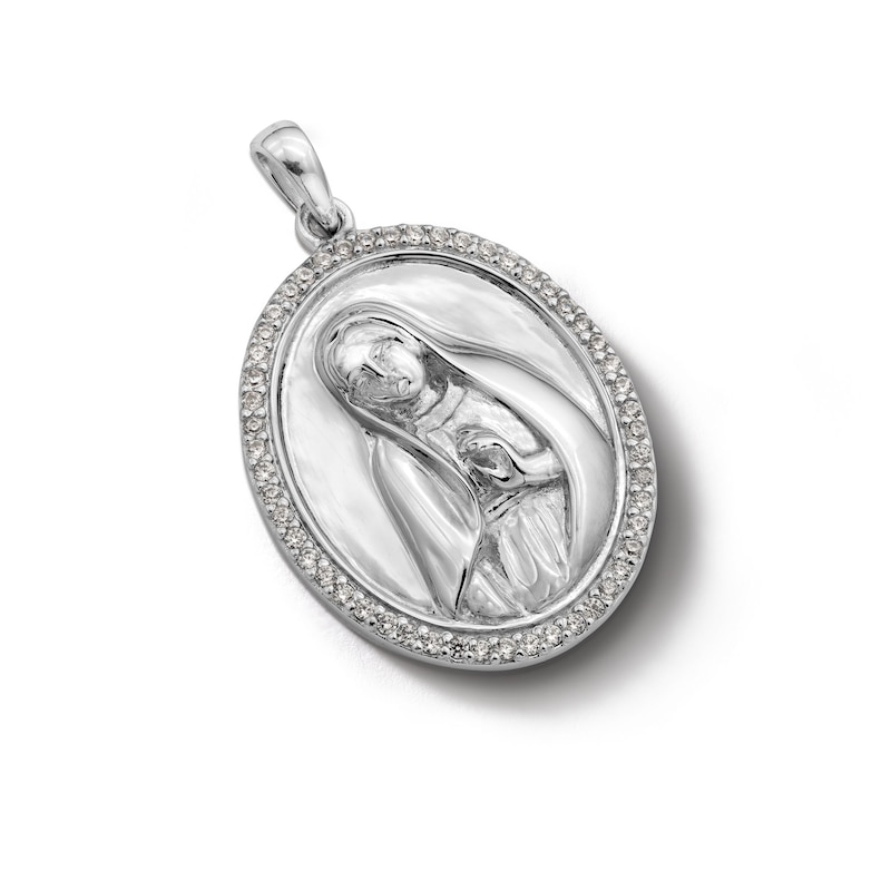 Sterling Silver CZ Virgin Mary Medallion Necklace Charm