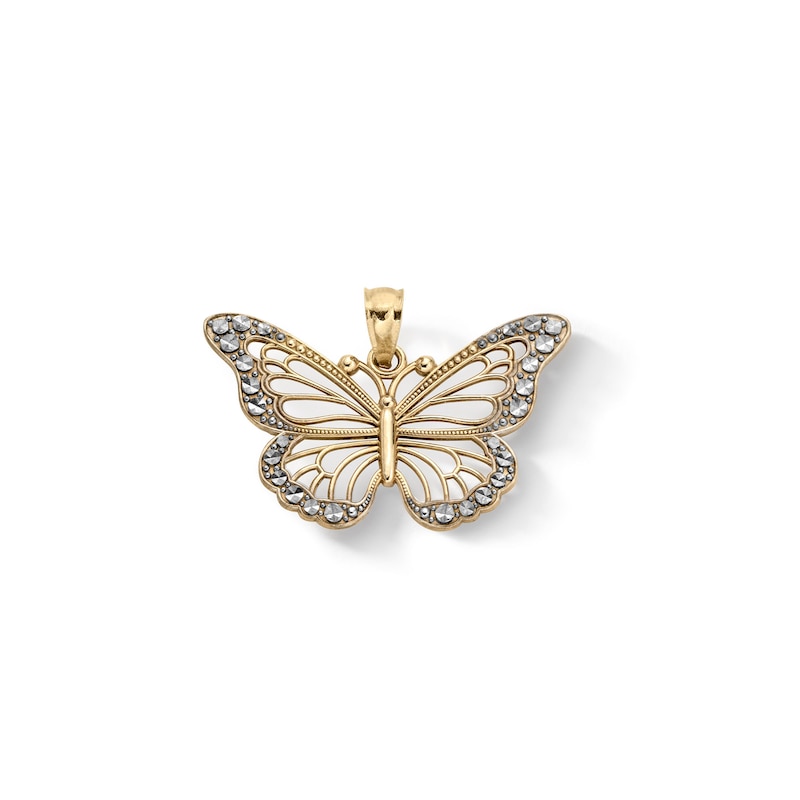 10K Solid Gold Diamond Cut Butterfly Two-Tone Necklace Charm