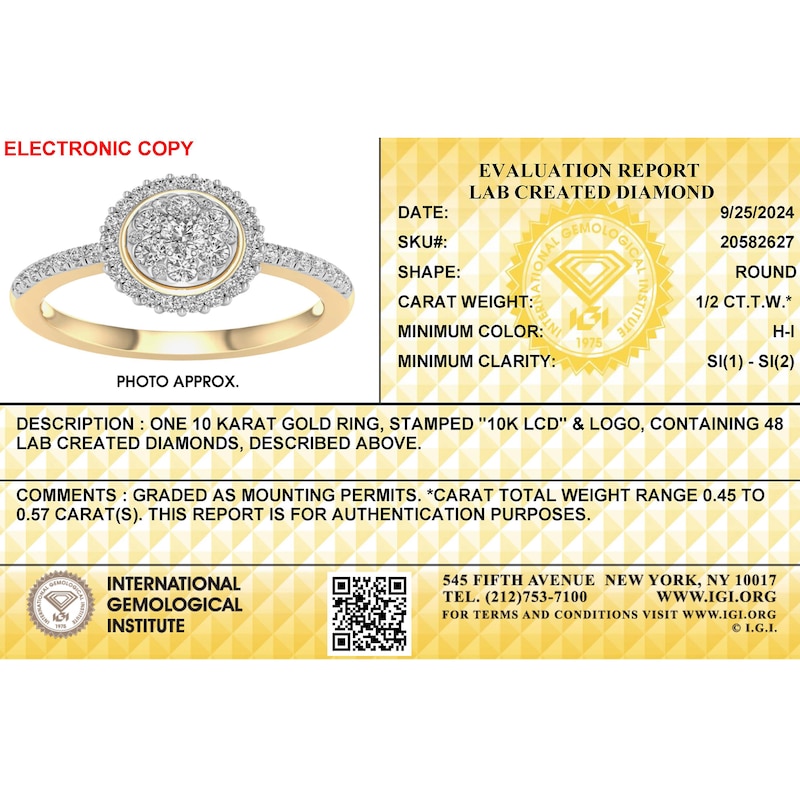 Main Image 4 of ​​​​​​​​​​​​​​10K Solid Gold 1/2 CT. T.W. Lab-Created Diamond Cluster Round Ring